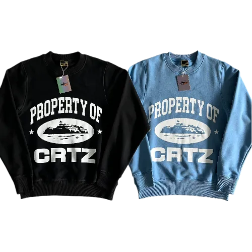 corteiz hoodie property black -baby blue - Image 1