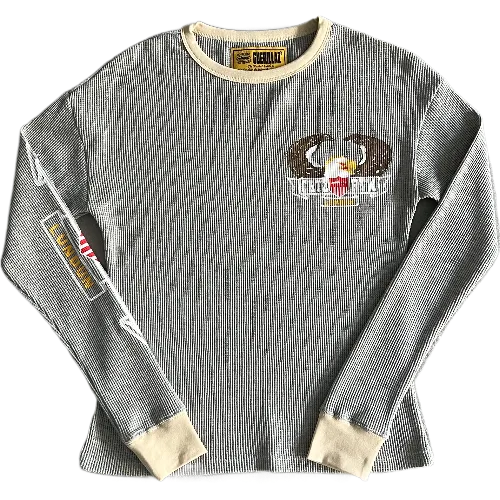 corteiz Long-sleeve Eagle Print Waffle -Light Gray - Image 1