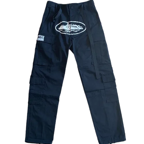 Corteiz pants cargo black white logo - Image 1