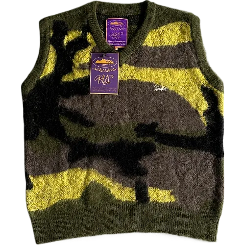 corteiz gilet Mohair Knit Green Yellow Brown Camo - Image 1
