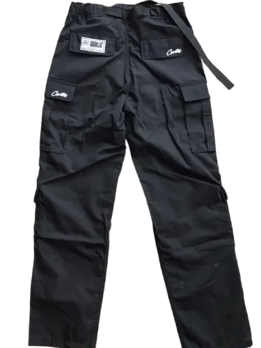 Corteiz pants cargo black white logo thumbnail 2