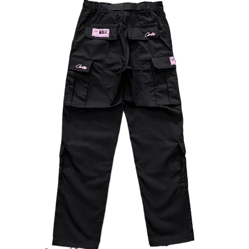 corteiz pants cargo black - pink logo thumbnail 2