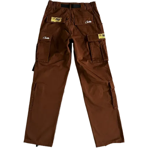corteiz pants cargo brown - white logo thumbnail 2