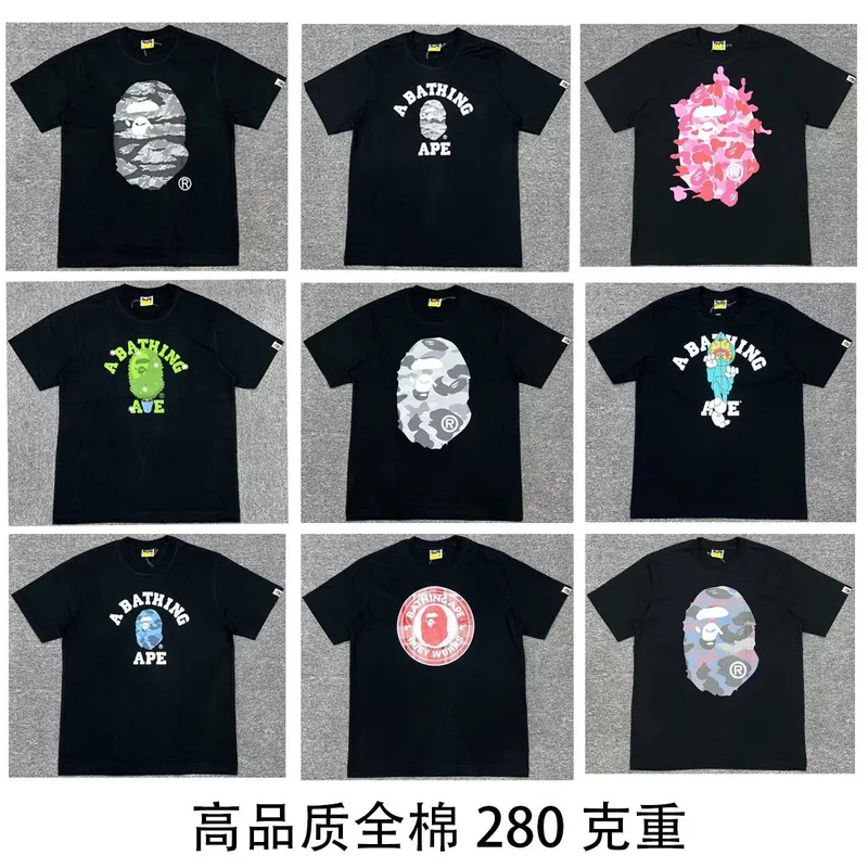 bape High quality summer new Bape E280g heavy European size ape man print cartoon men s and women s 59