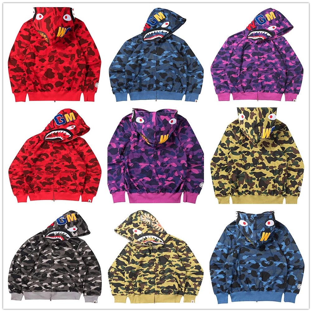 hoodies — Bape Style Camo Shark Hoodie from Weidian