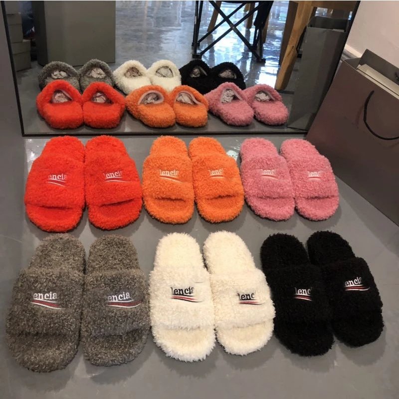 shoes — Fuzzy Letter Print Slippers from Weidian